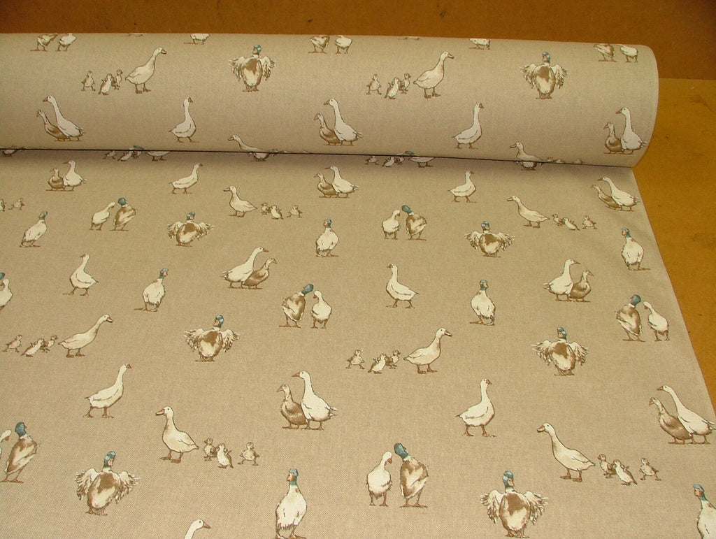 Mini Prints Ducks Animals Linen Look Fabric Curtain Upholstery Blinds