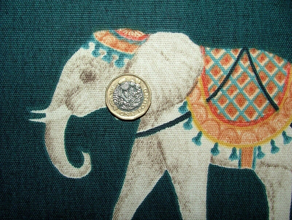 Jaipur Indian Elephant Deep Teal Cotton Curtain Upholstery Cushion Blind Fabric