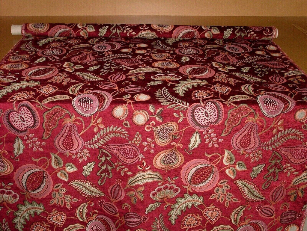 2.8 Metres Summer Fruits Ruby Red Chenille Fabric Curtain Cushion Upholstery