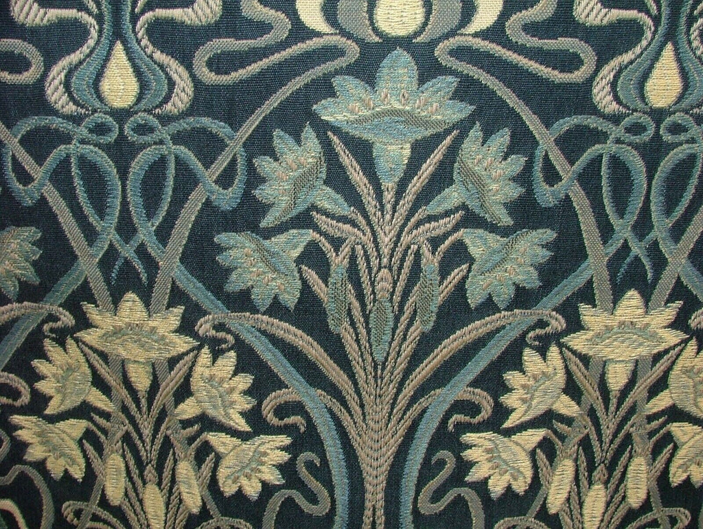 1.7 Metre Art Nouveau Navy Blue Thick Jacquard Curtain Upholstery Cushion Fabric