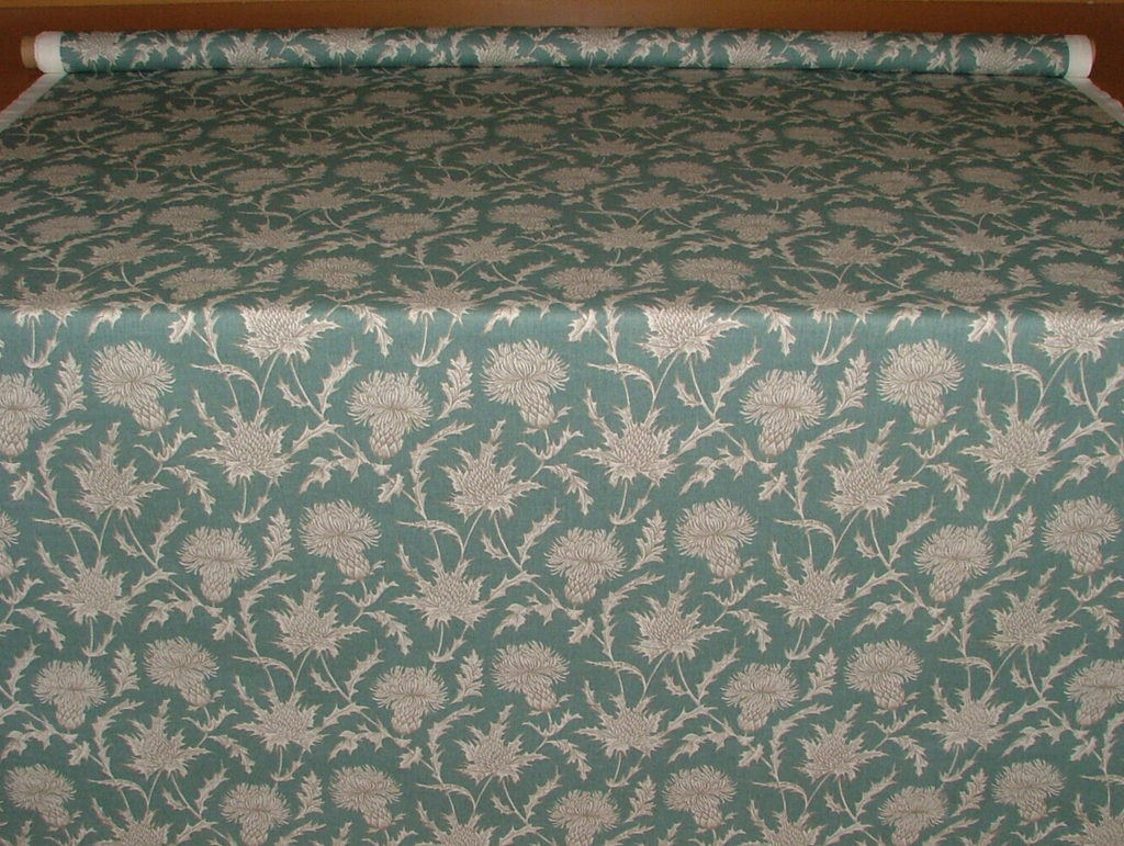 1.6m iLiv Carlina Teal Scottish Thistle Cotton Curtain Upholstery Cushion Fabric