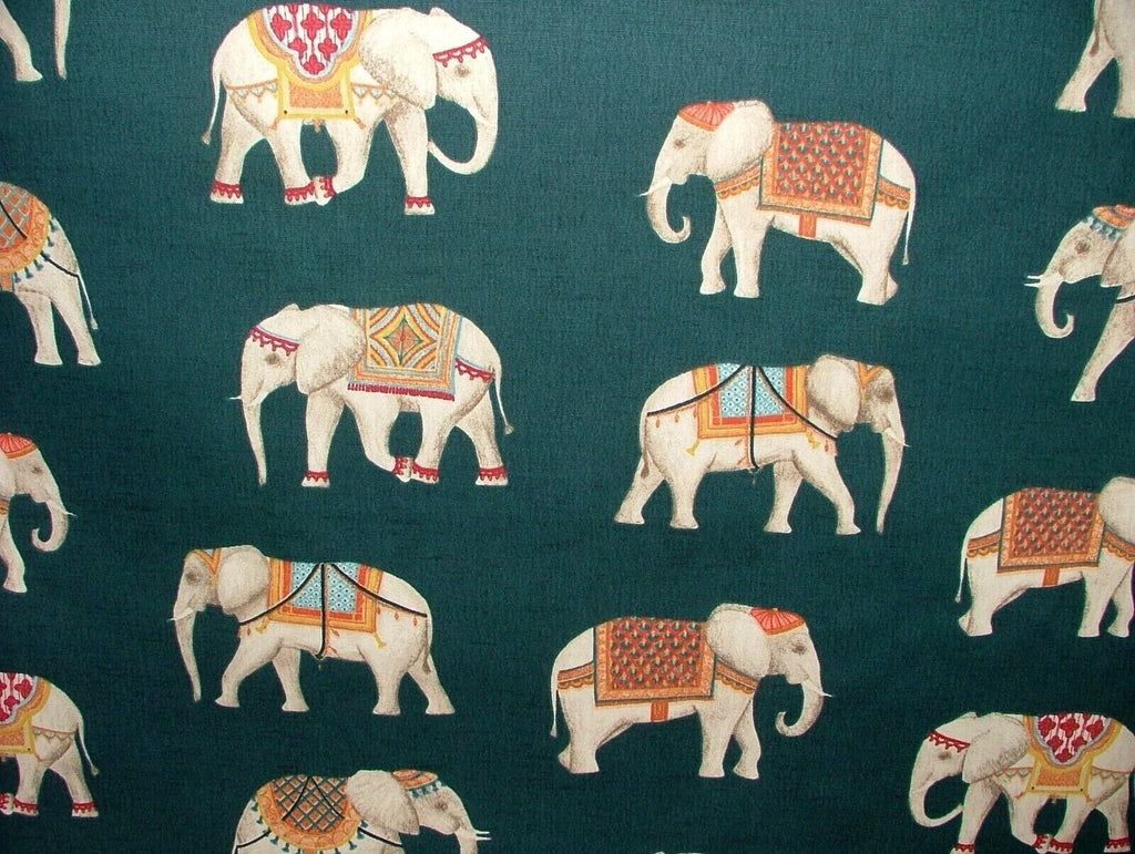 Jaipur Indian Elephant Deep Teal Cotton Curtain Upholstery Cushion Blind Fabric