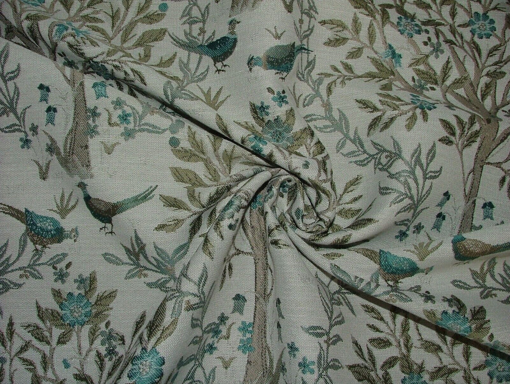 28 Metre Pheasants In The Trees Teal Jacquard Fabric Curtain Cushion Furnishings