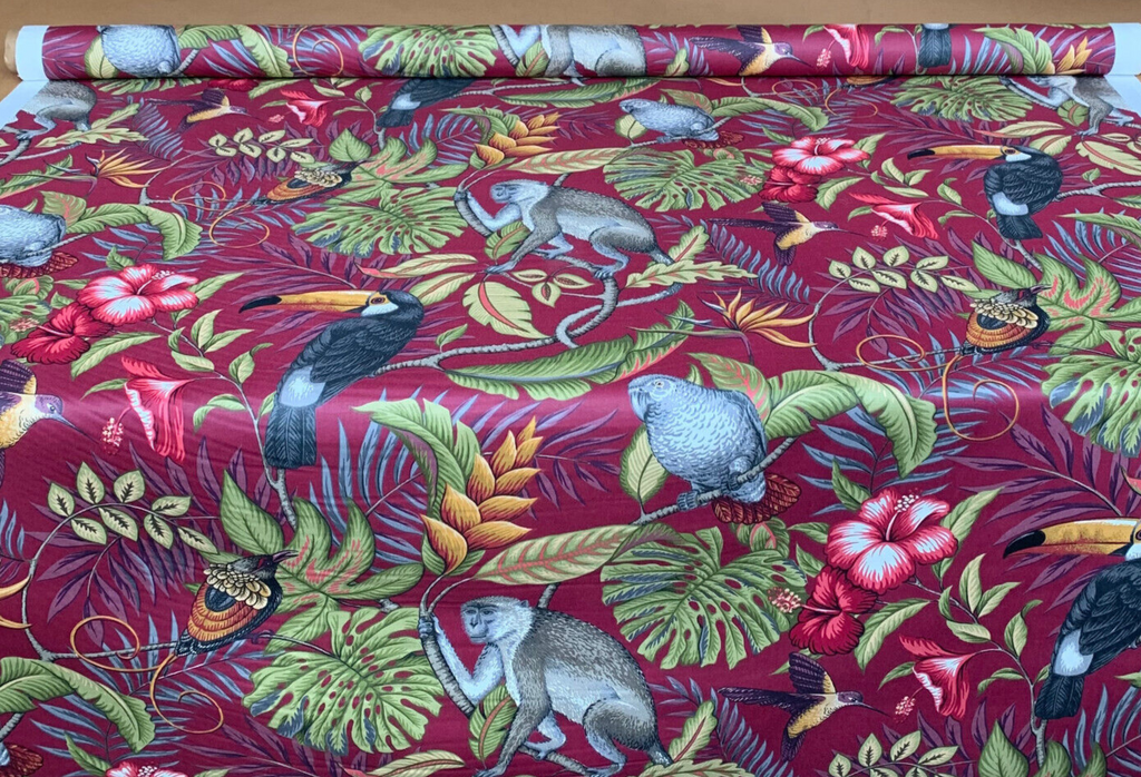 4m iLiv Rainforest Cranberry Tropical Cotton Fabric Curtain Upholstery Cushion