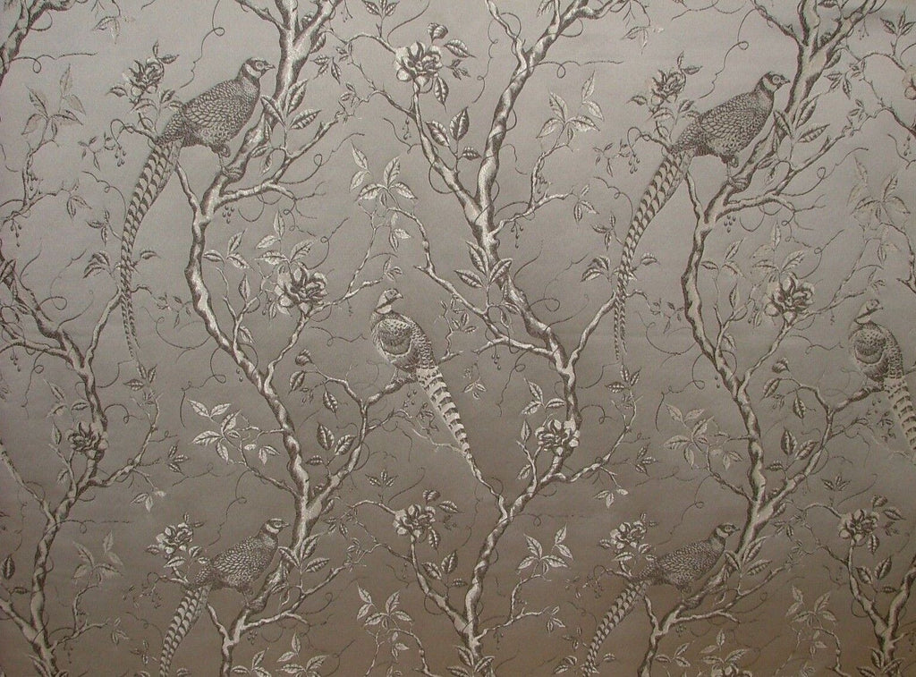 22 Metres Pheasant Bird Silver Jacquard Curtain Upholstery Cushion Fabric