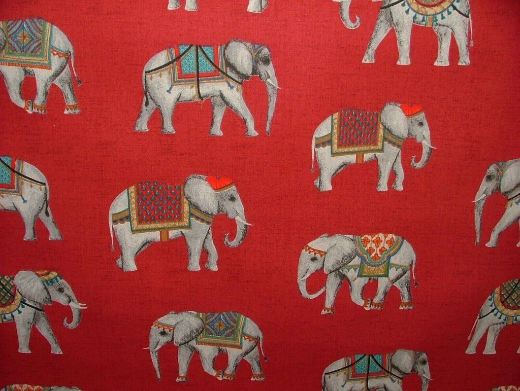 Jaipur Indian Elephant Rosso 100% Cotton Curtain Upholstery Cushion Blind Fabric