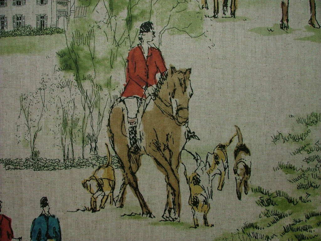 Horse And Hounds Hunting Velvet Fabric Curtain Upholstery Cushion Blinds