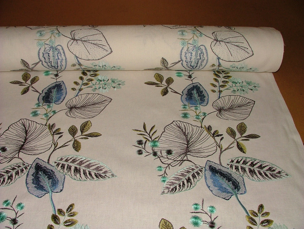 Embroidered Curtain Fabric 9 Metres Serengeti Marine Cushion Upholstery RRP £5852