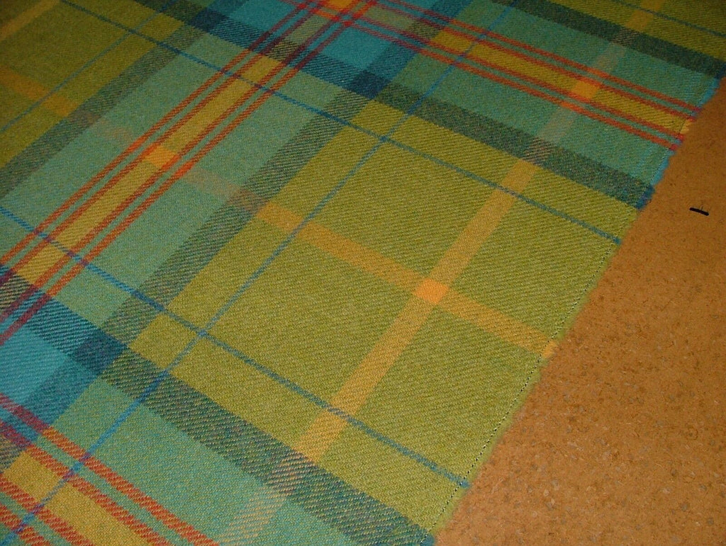 100% Shetland Wool Blue Pistachio Tartan Check Upholstery Curtain Cushion Fabric