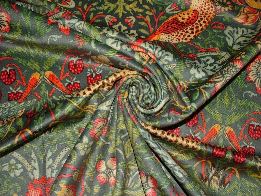 William Morris Strawberry Thief Grey Velvet Fabric Curtain Upholstery Cushion