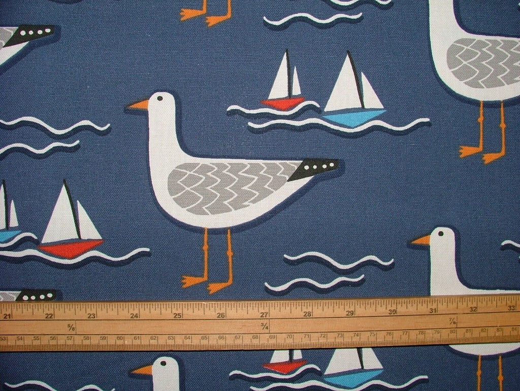 Whitby Seagull Nautical Coastal Cotton Curtain Upholstery Cushion Blind Fabric