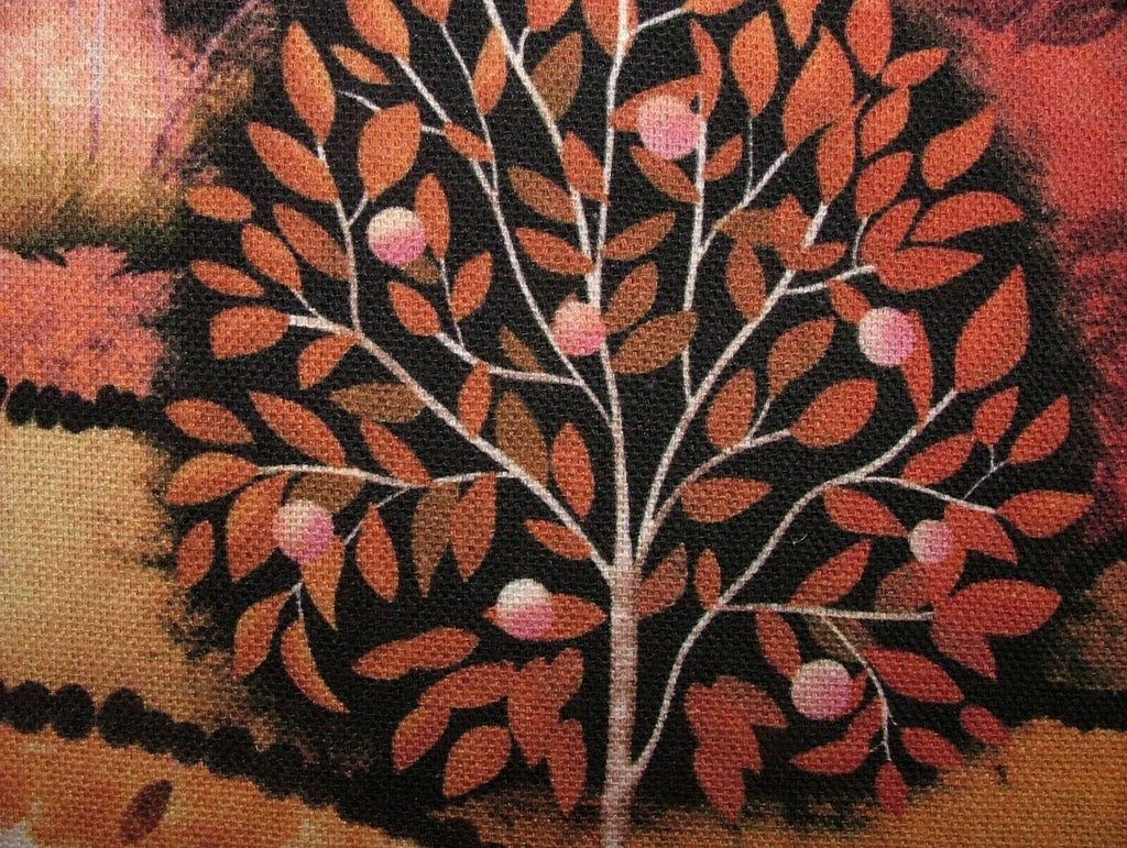 Autumn Meadow Tree Cotton Fabric Curtain Upholstery Cushion Blanket Throws Use