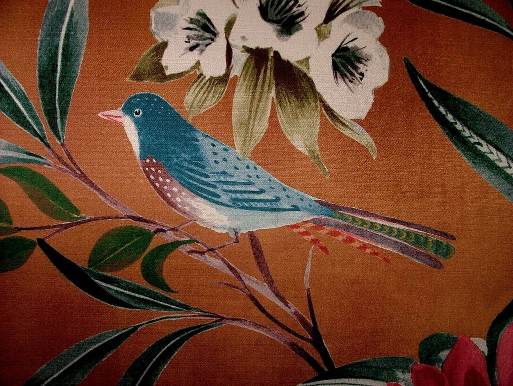 Shangri La Antique Floral Exotic Bird Velvet Fabric Curtain Upholstery Cushion