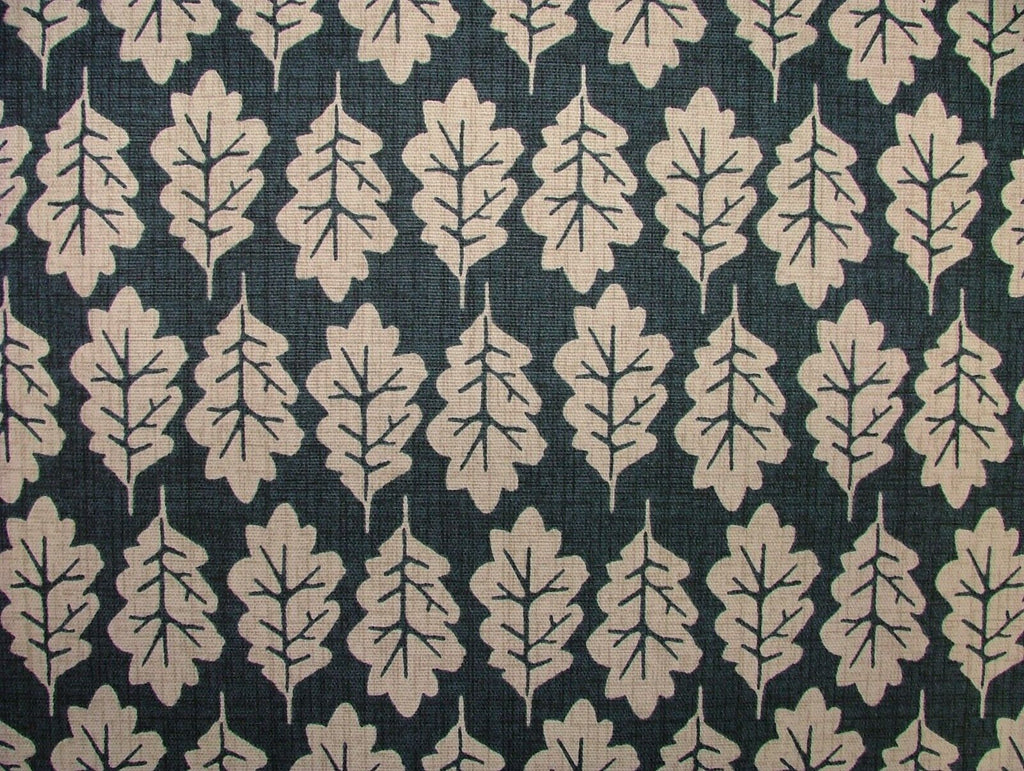 6 Metres Oak Leaf Midnight Blue Woven Cotton Fabric Cushion Curtain Upholstery