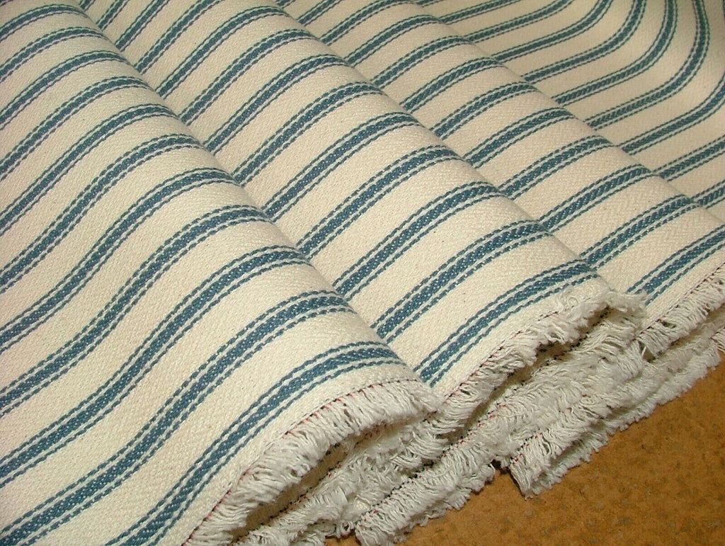 Harrogate Herringbone Blue Cream 100% Cotton Ticking Curtain Upholstery Fabric