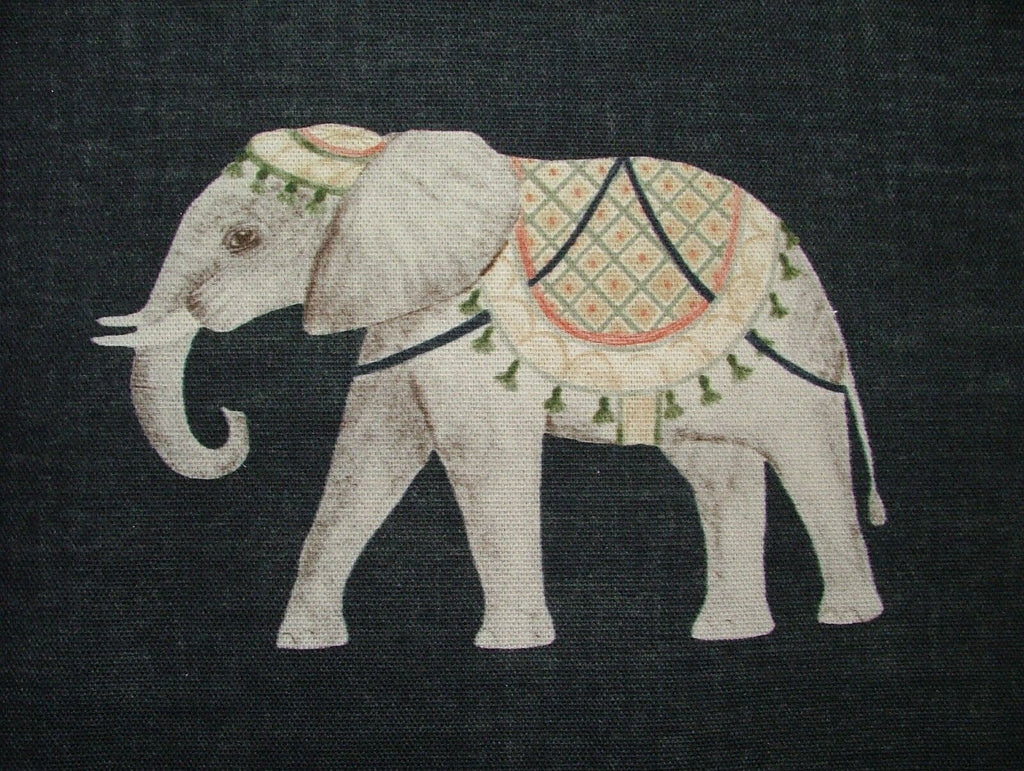 Jaipur Indian Elephant Noir Black Cotton Curtain Upholstery Cushion Blind Fabric