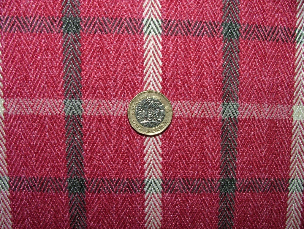 Herringbone Tartan Upholstery Fabric RASPBERRY Curtain Cushion Use 7 Metre Roll13