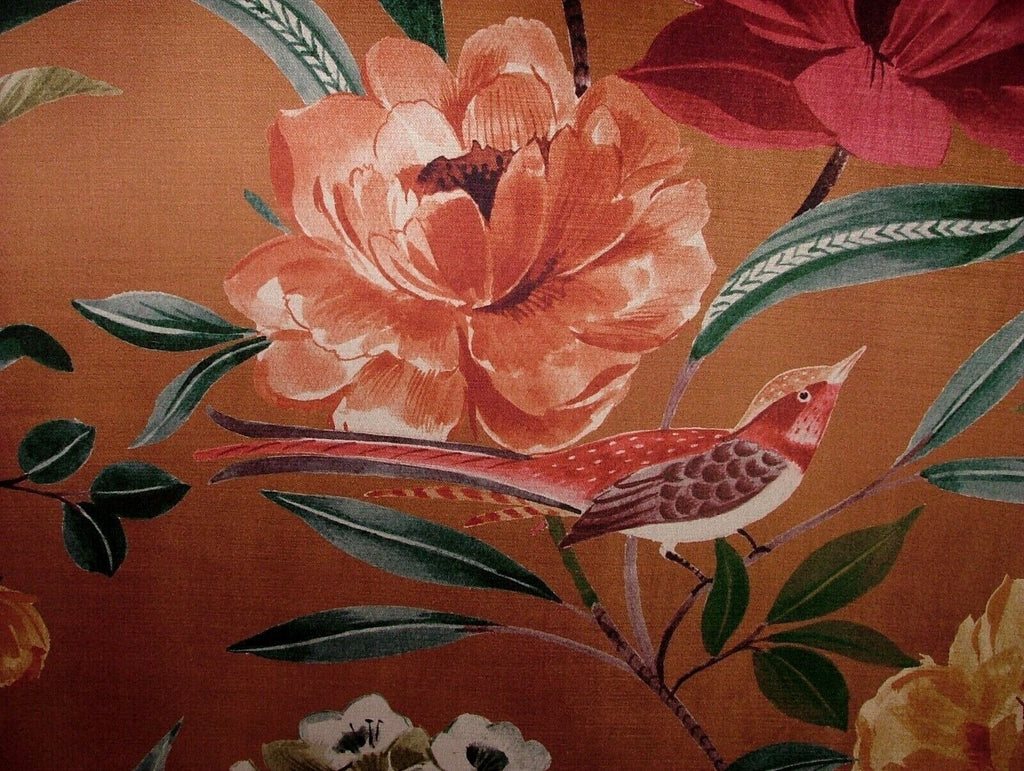 Shangri La Antique Floral Exotic Bird Velvet Fabric Curtain Upholstery Cushion