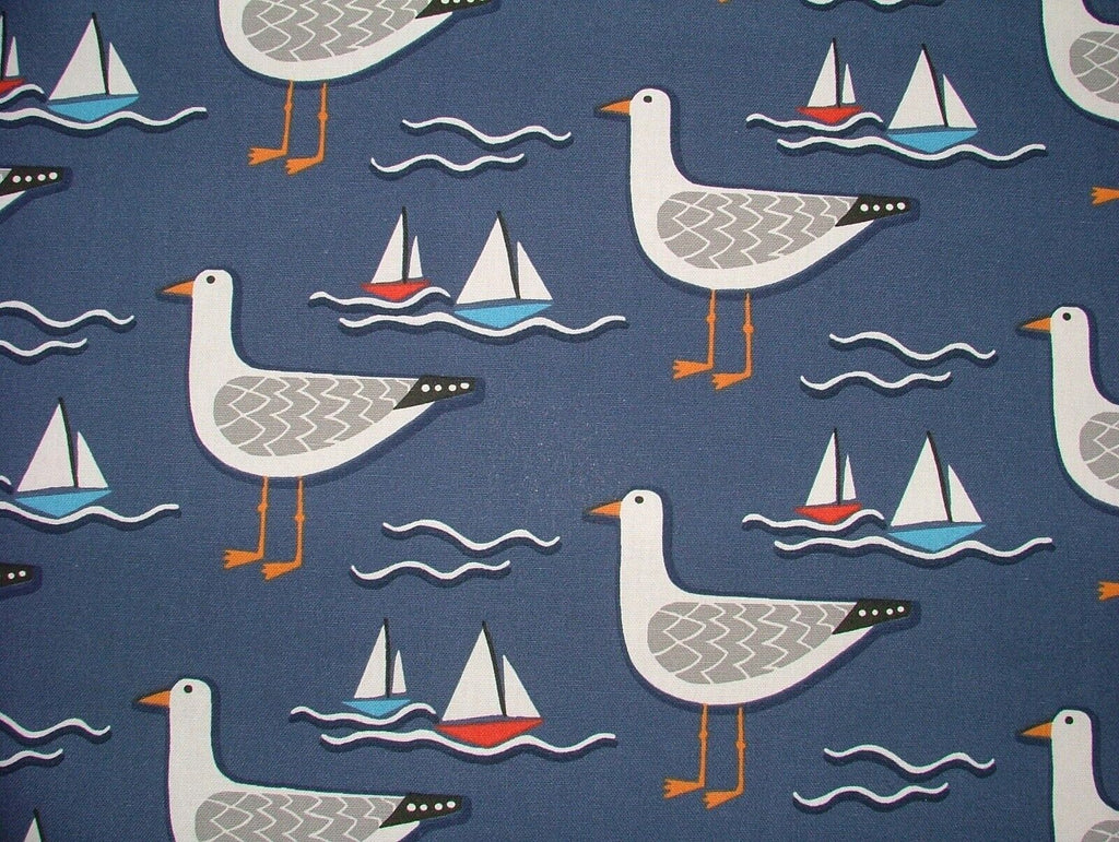 Whitby Seagull Nautical Coastal Cotton Curtain Upholstery Cushion Blind Fabric