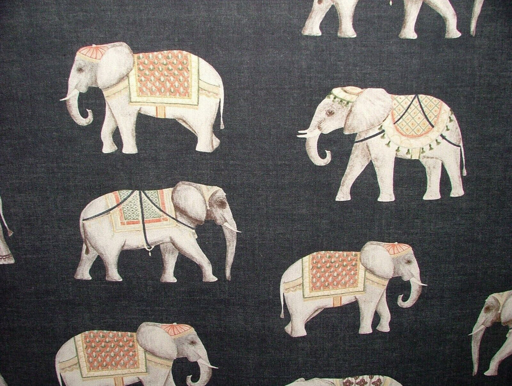 Jaipur Indian Elephant Noir Black Cotton Curtain Upholstery Cushion Blind Fabric