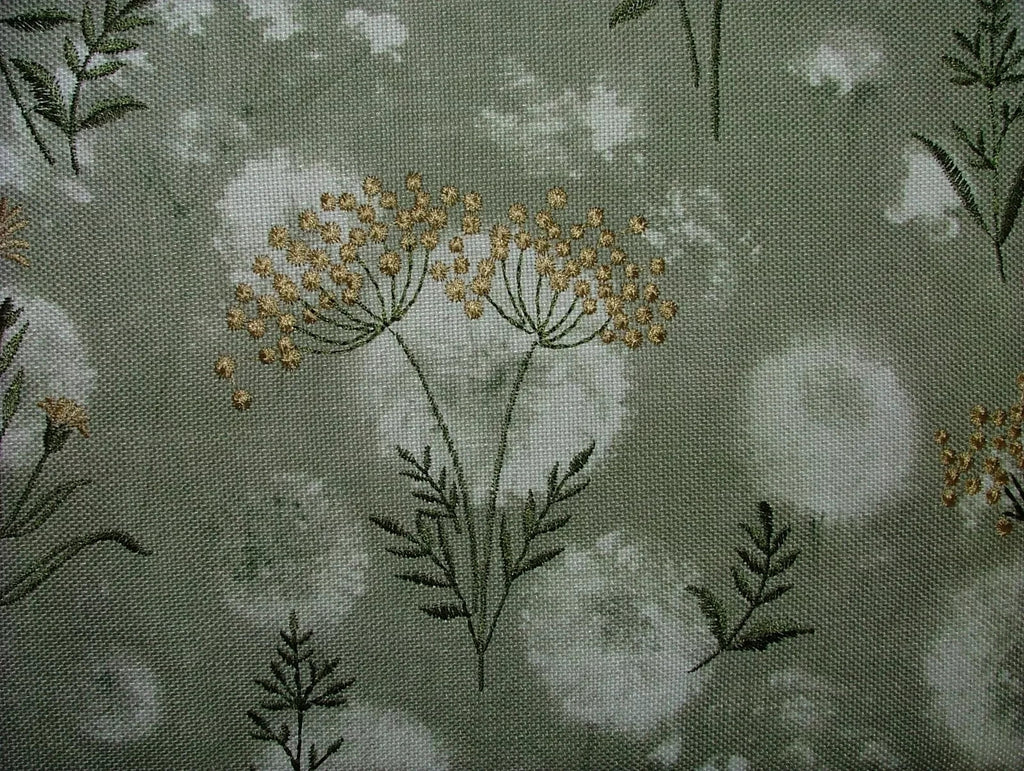 Embroidered Curtain Fabric Botanical Green Floral Upholstery Cushion  12 Metres3