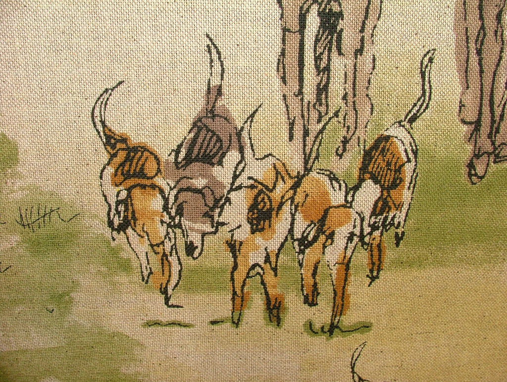 Horse And Hounds Hunting Linen Cotton Fabric Curtain Upholstery Cushion Blinds