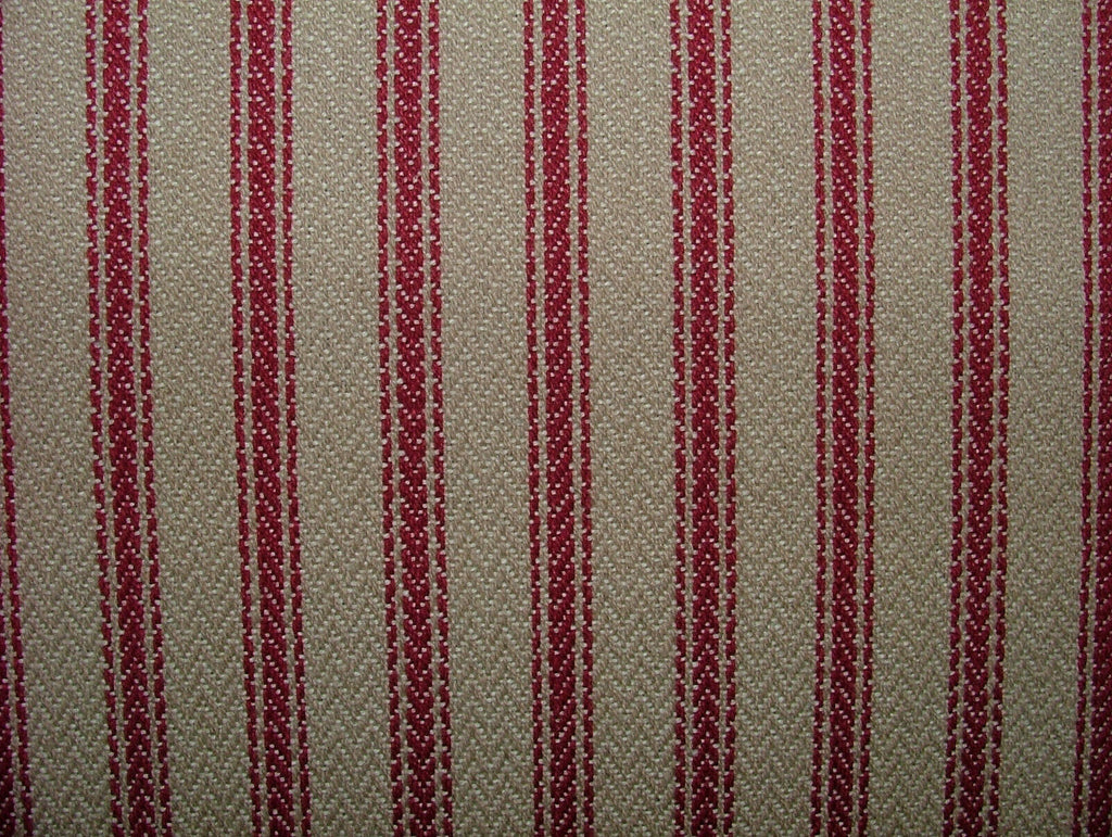 Harrogate Herringbone Berry Beige 100% Cotton Ticking Curtain Upholstery Fabric