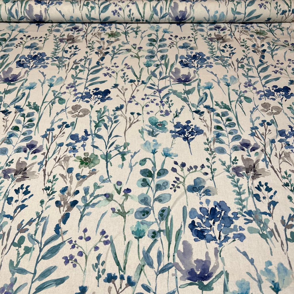 3.6 Metres Wild Flowers Cobalt Blue Floral Curtain Upholstery Cushion Fabric