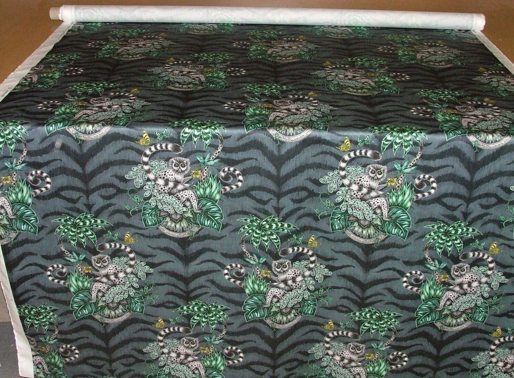 Emma J Shipley Fabric Lemur Navy 100% Cotton Curtain Upholstery Cushion  Fabric