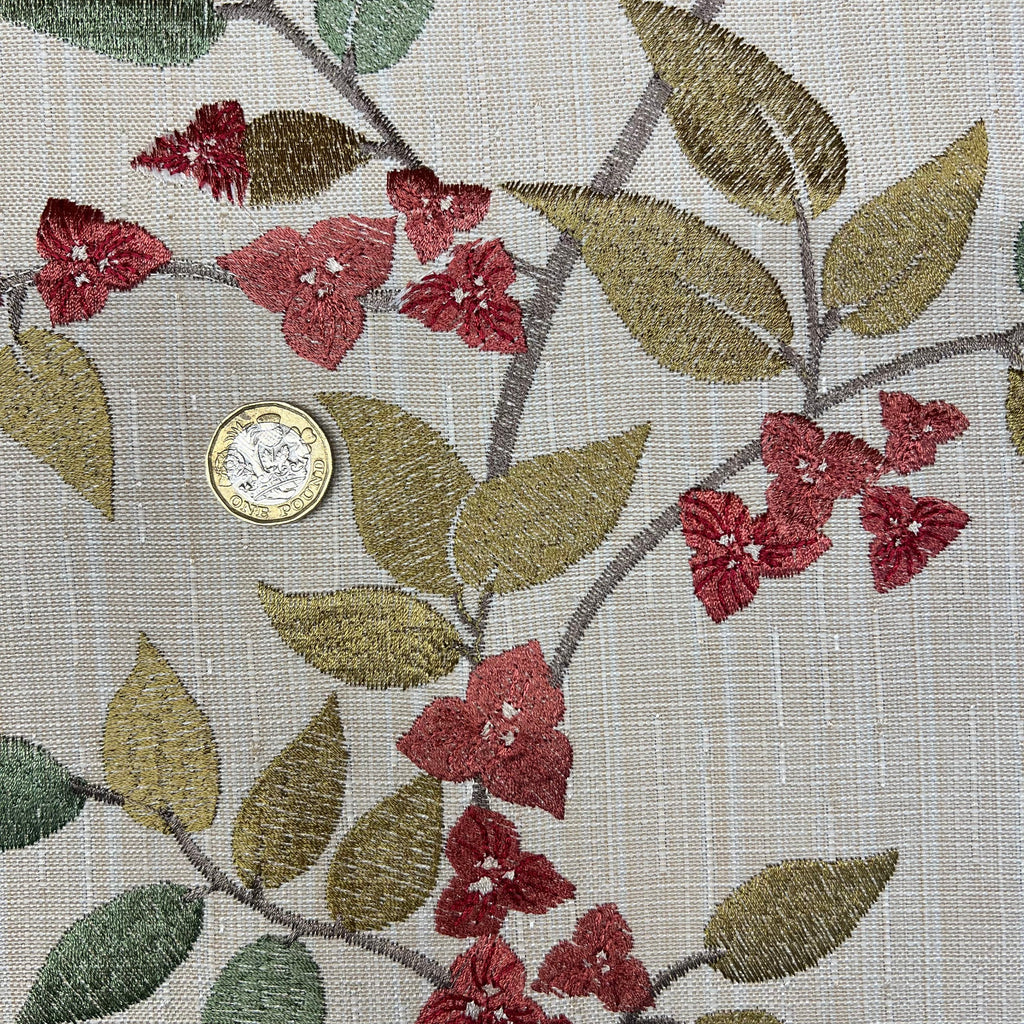 2,9M iLiv Bougainvillier Paprika Tissu Floral Brodé Rideau Rembourrage7