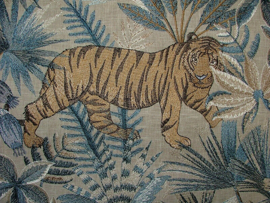 Tropical Forest Tiger Lagoon Embroidered  Fabric Curtain Upholstery Cushion