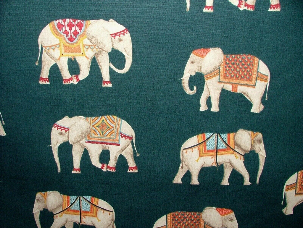 Jaipur Indian Elephant Deep Teal Cotton Curtain Upholstery Cushion Blind Fabric