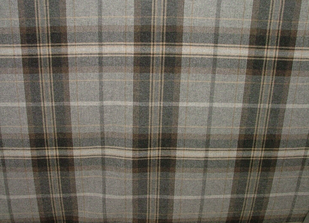 100% Shetland Wool Grey Black Brown Tartan Upholstery Curtain Cushion Fabric