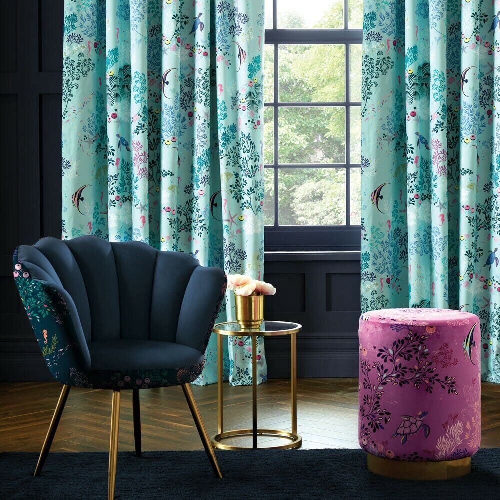 Sara Miller London Underwater Aqua Fabric - Curtain Upholstery Cushion Blinds