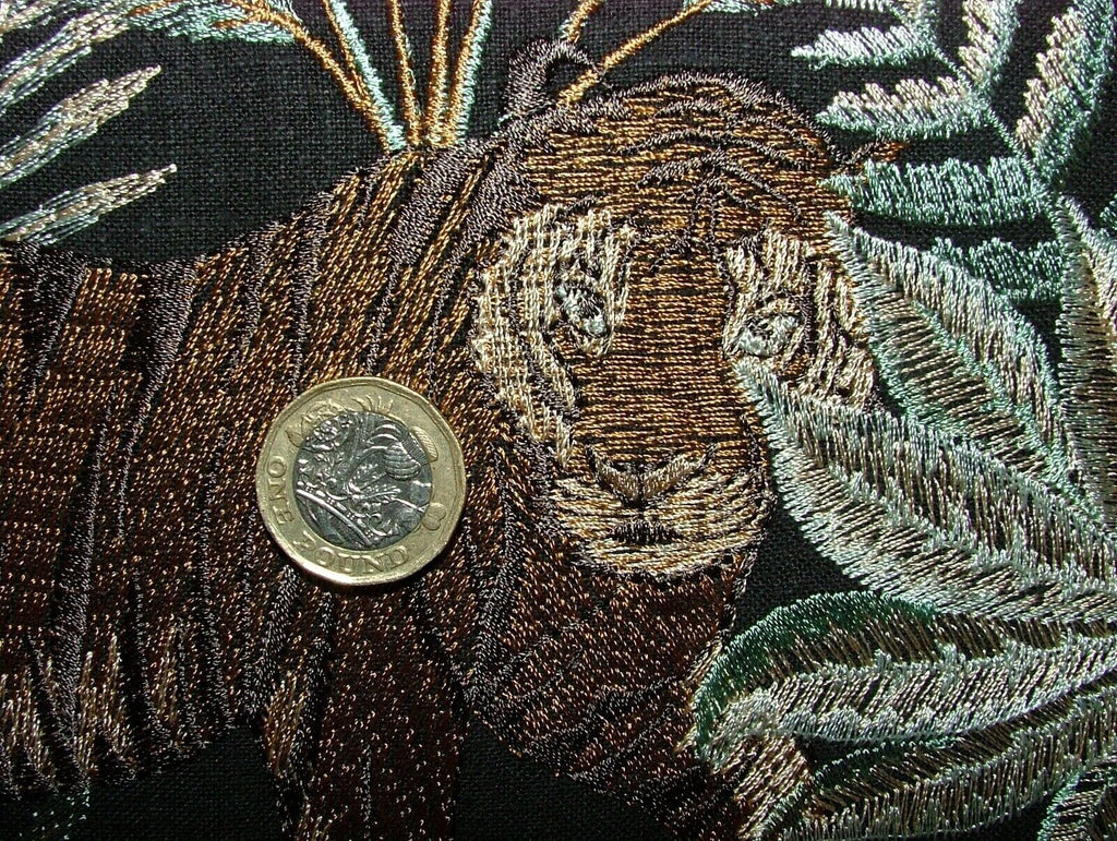 Tropical Forest Tiger Canopy Embroidered  Fabric Curtain Upholstery Cushion