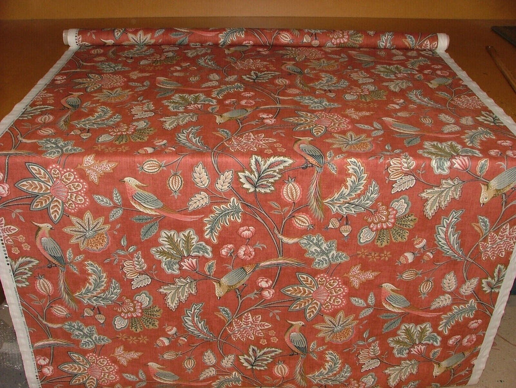 Chanterelle Auburn Ornate Bird Floral Cotton Curtain Upholstery Cushion Fabric