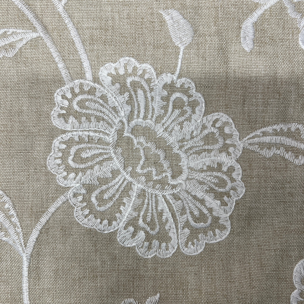 iLiv Embroidered Curtain Fabric 3.5 Metres Chantilly Stone Premium Upholstery2