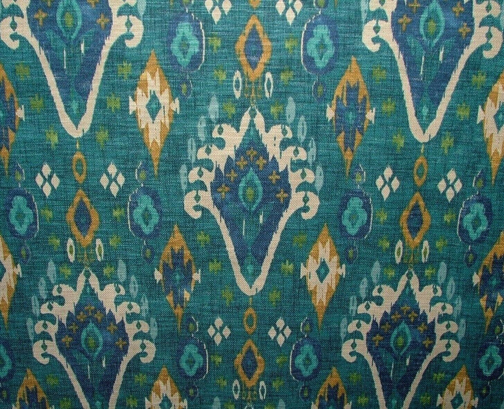 iLiv Boho Teal Ikat Linen Blend Cotton Curtain Upholstery Cushion Fabric