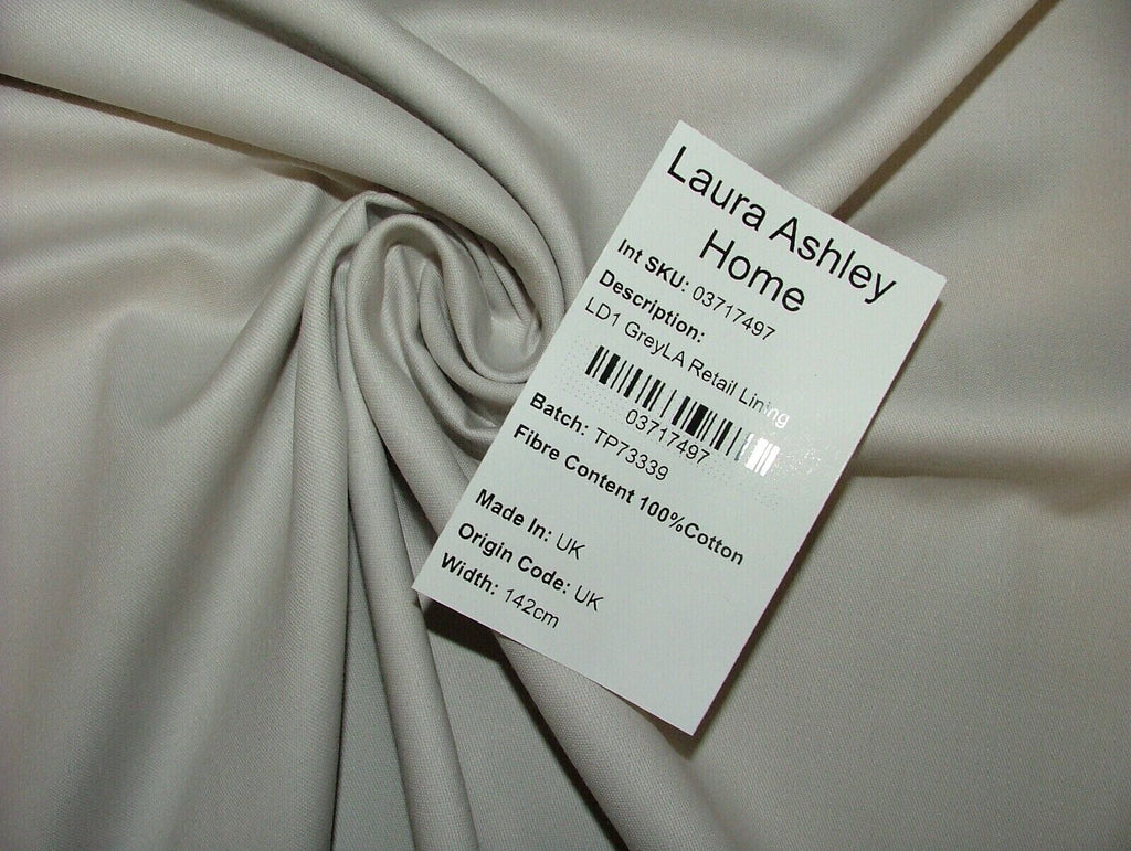 Laura Ashley Grey 100% Cotton Sateen Curtain Lining Fabric BUY ANY AMOUNT