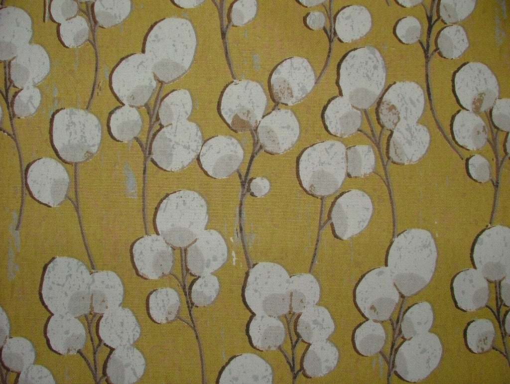 Scandi Eucalyptus Mustard 100% Cotton Curtain Upholstery Cushion Blind Fabric