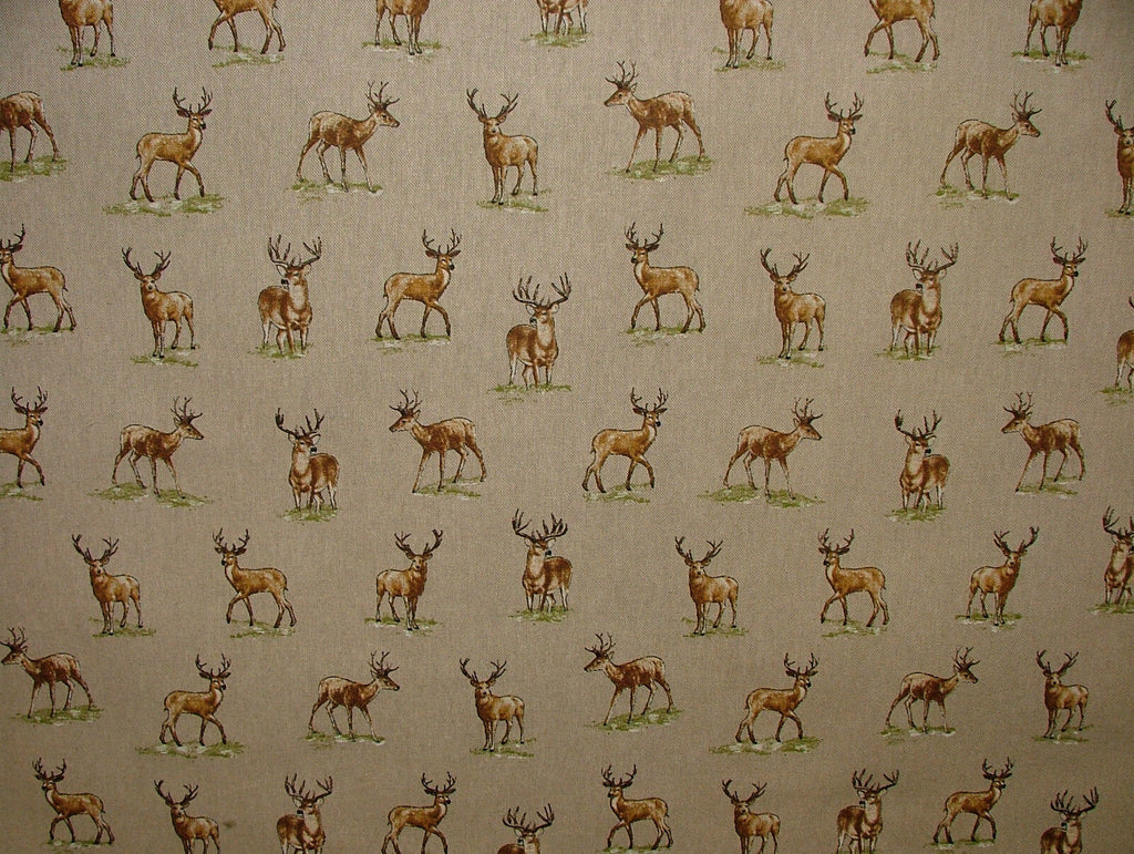 Mini Prints Stags Deer Country Side Animals Linen Look Fabric Curtain Upholstery