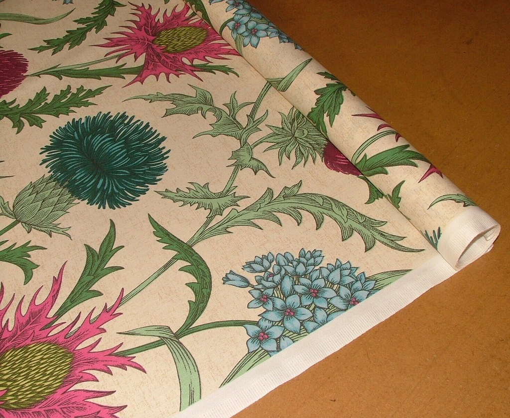 2.2 Metre iLiv Acanthium Thistle Carmine  Cotton Curtain Upholstery Fabric