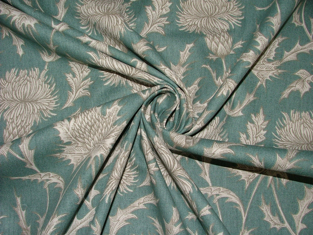 1.6m iLiv Carlina Teal Scottish Thistle Cotton Curtain Upholstery Cushion Fabric