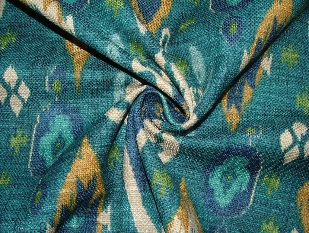iLiv Boho Teal Ikat Linen Blend Cotton Curtain Upholstery Cushion Fabric