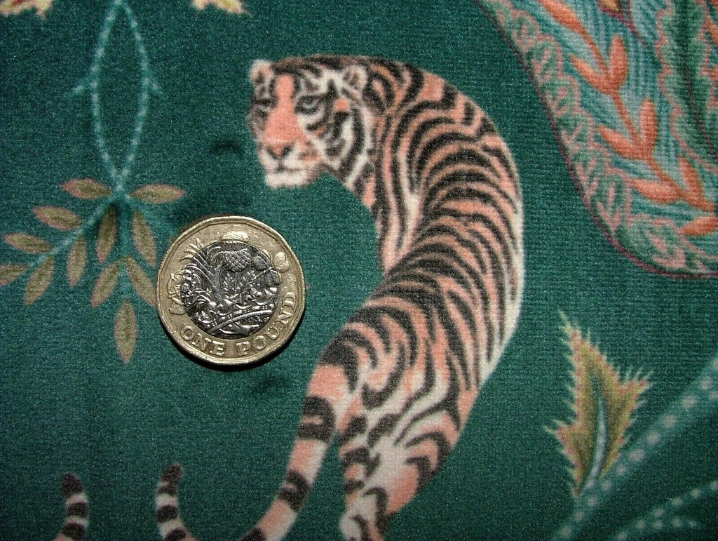 Indian Elephant Tiger Ocean Velvet Fabric Curtain Upholstery Cushion