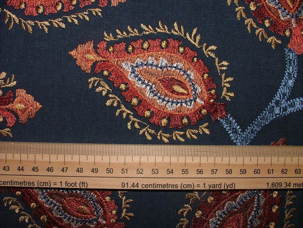 Shiraz Indigo Blue Embroidered Jacquard Curtain Upholstery Cushion Fabric