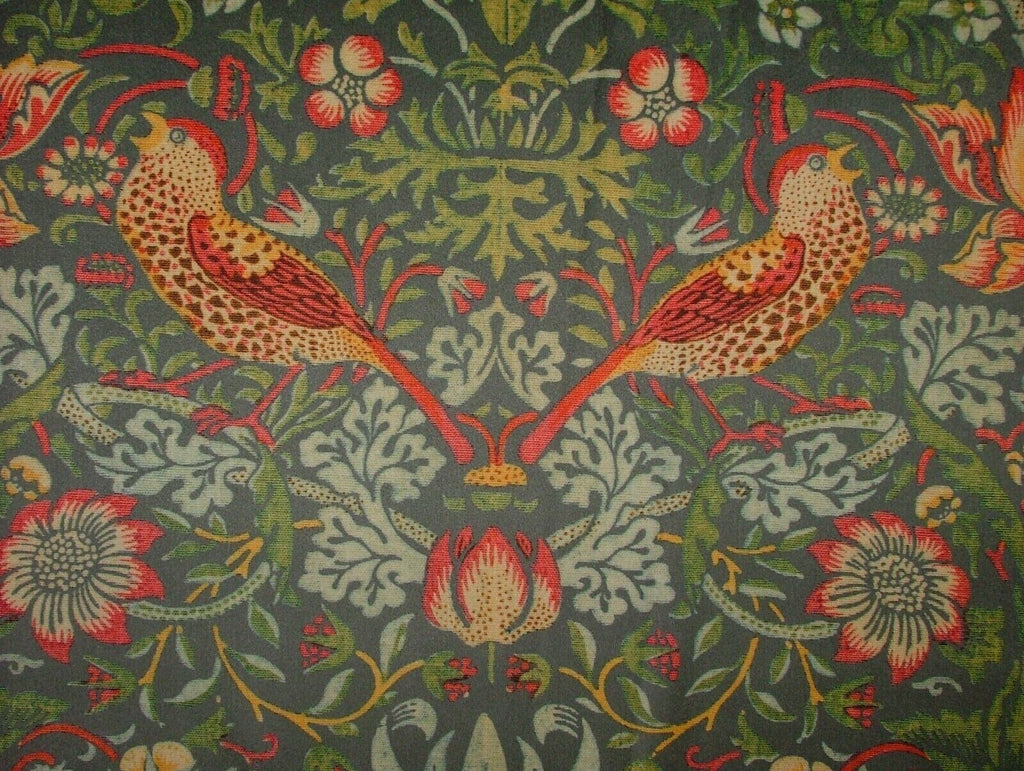 William Morris Strawberry Thief Grey Velvet Fabric Curtain Upholstery Cushion