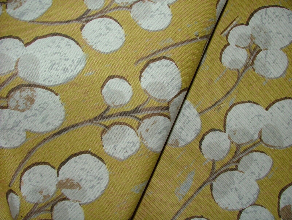 Scandi Eucalyptus Mustard 100% Cotton Curtain Upholstery Cushion Blind Fabric