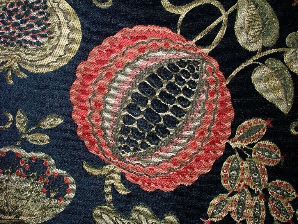 7 Metres Arts And Crafts Summer Fruits Blue Chenille Fabric Curtain Upholstery