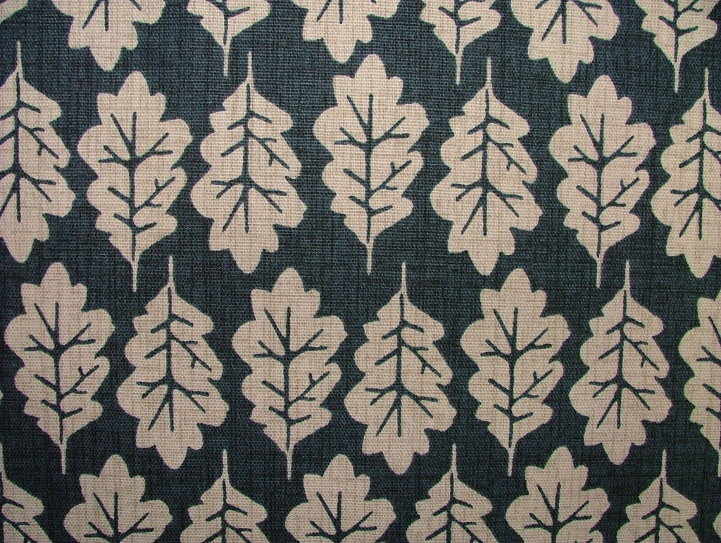 6 Metres Oak Leaf Midnight Blue Woven Cotton Fabric Cushion Curtain Upholstery